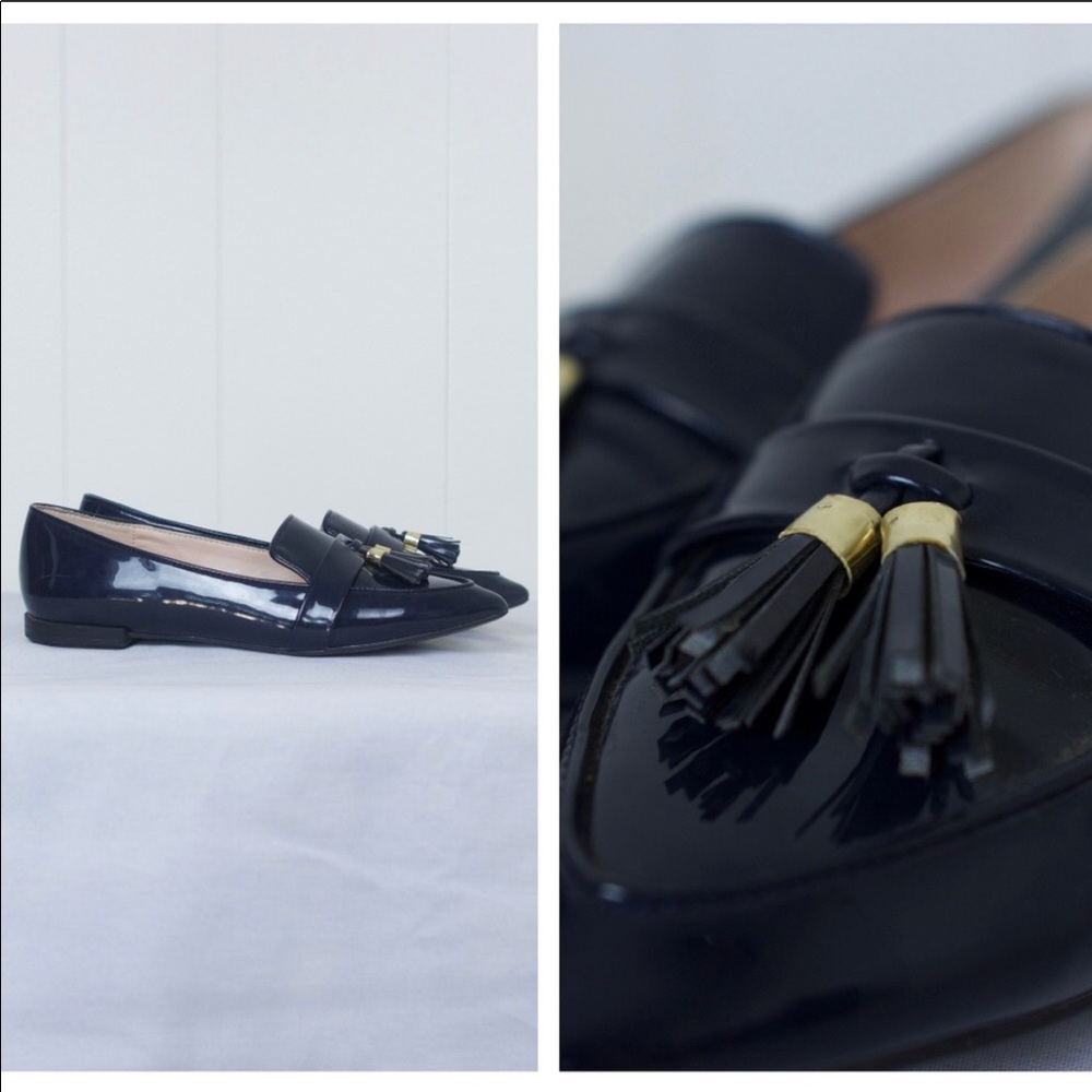 Zara Trafaluc Navy Patent Loafers